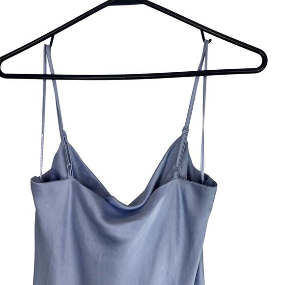 Express Blue Cowl Neck Satin Midi A-Line Dress - Picture 4 of 10